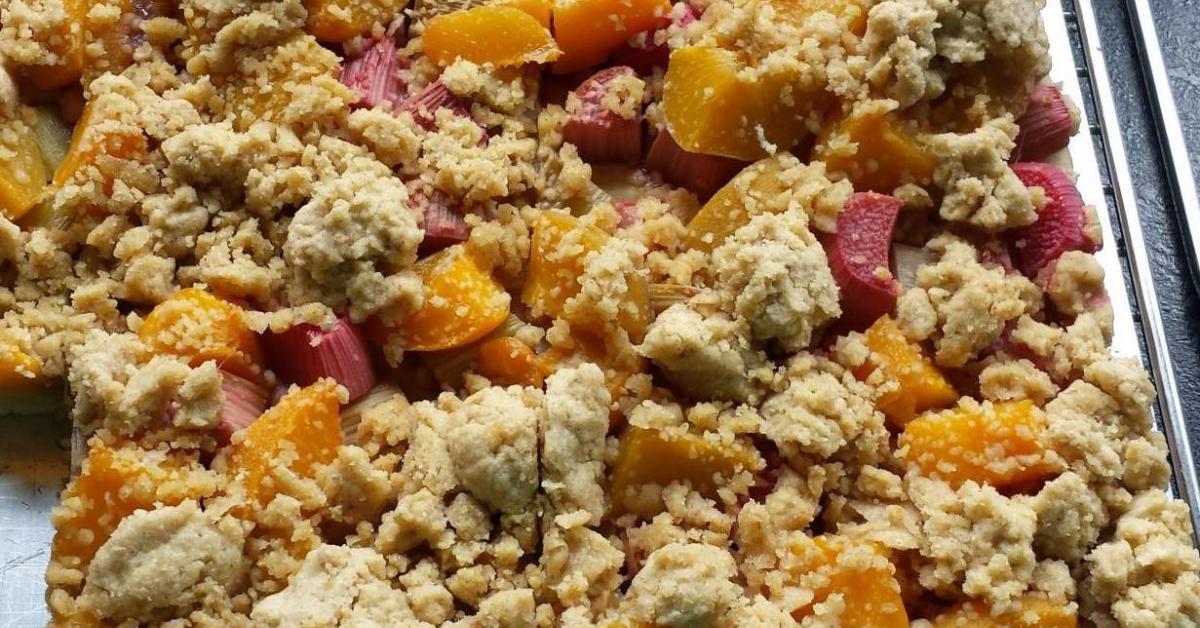 Rhabarber-Pfirsich-Blechkuchen von Drillis-Mami. Ein Thermomix® Rezept ...