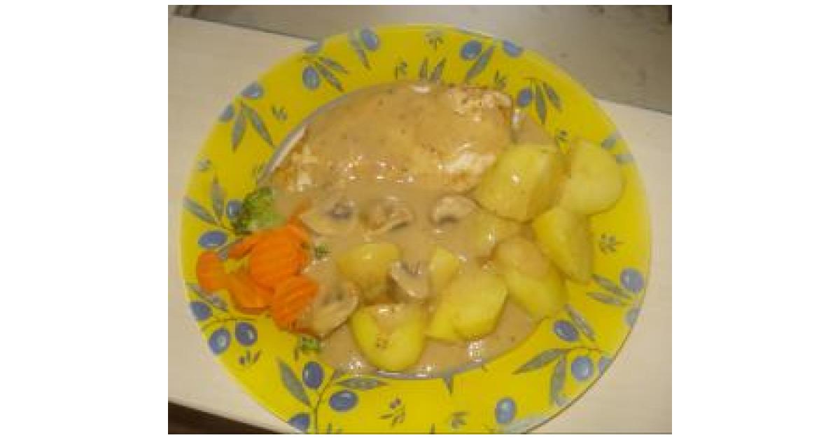Marenierte Hänchenbrust m. Zwiebelsauce, Gemüse und Kartoffeln von ...